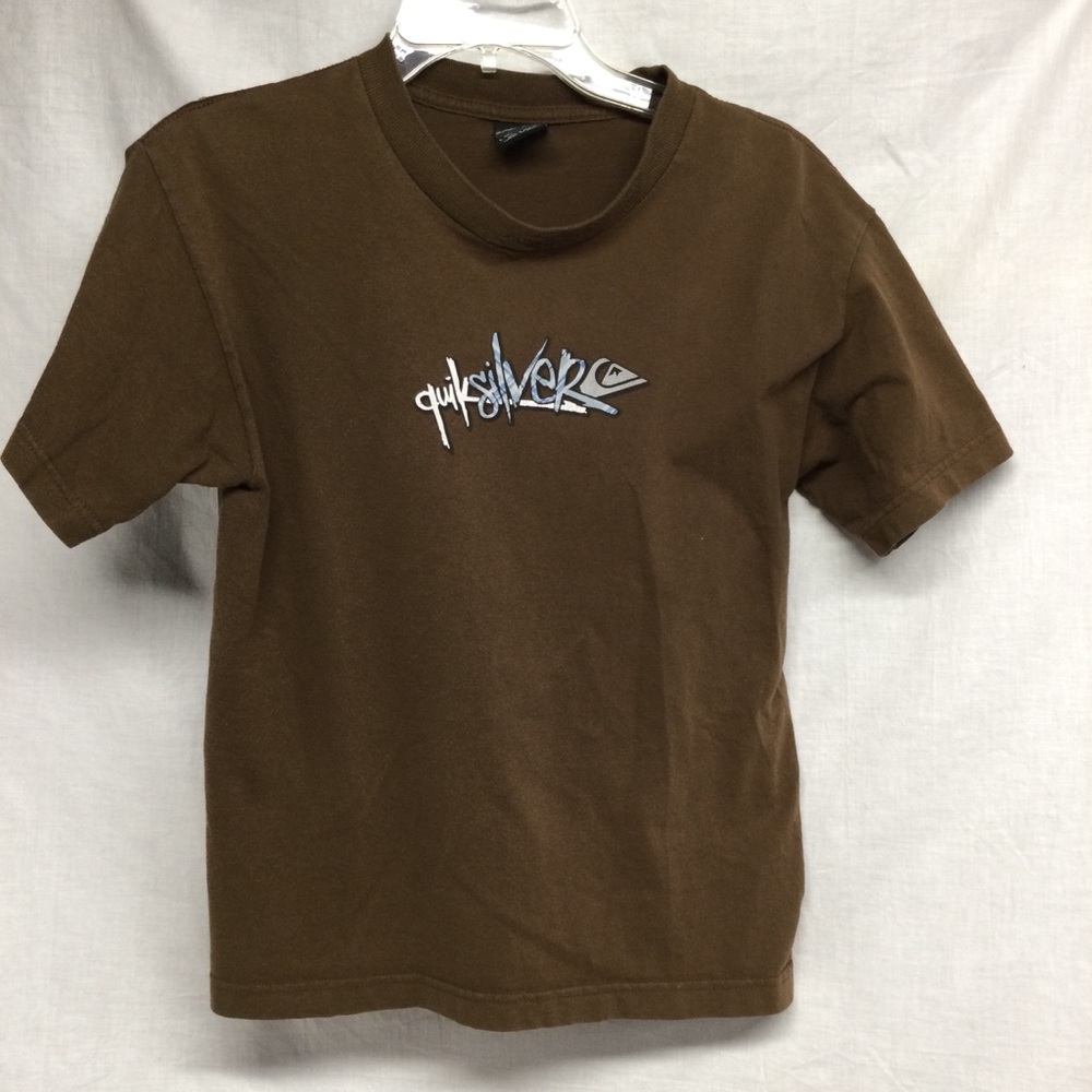 Quiksilver Kids Boys Brown Graphic front/back Logo Tee Sz L Y2K